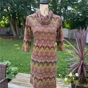 Tacera Vibrant Zigzag Knit 3/4 Sleeve Dress